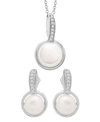 MACY'S CULTURED FRESHWATER PEARL (7-8MM) AND DIAMOND (1/10 CT. T.W.) BOX SET (PENDANT & EARRINGS) IN STERLI