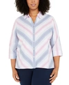 ALFRED DUNNER PLUS SIZE PETAL PUSHERS OMBRE STRIPE BUTTON-UP SHIRT