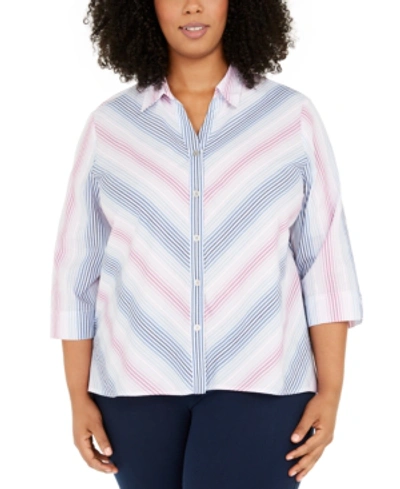 Alfred Dunner Plus Size Petal Pushers Ombre Stripe Button-up Shirt In Multi