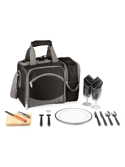 Picnic Time Malibu 16-piece Flateware & Picnic Basket Cooler Set In Black
