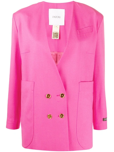 Patou Collarless Double-breasted Jacket In Pink