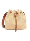 MARK CROSS 'JONI' LEATHER SHOULDER STRAP RAFFIA BUCKET BAG