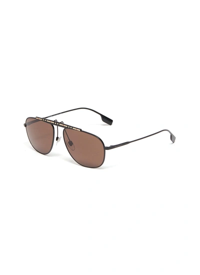 Burberry Vintage Check Print Bar Aviator Sunglasses In Brown