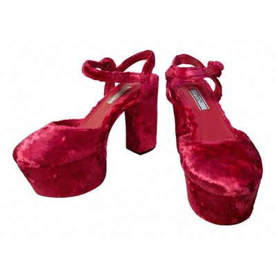 Pre-owned Prada Velvet Sandals In Red