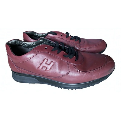 Pre-owned Hogan Leather Low Trainers In Burgundy