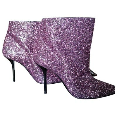 Pre-owned Saint Laurent Glitter Ankle Boots In Purple