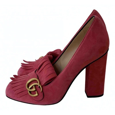 Pre-owned Gucci Marmont Pink Suede Heels