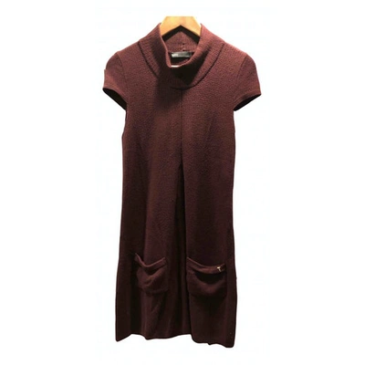 Pre-owned Trussardi Wool Mid-length Dress In Burgundy