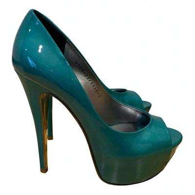 Pre-owned Gina Patent Leather Heels In Turquoise