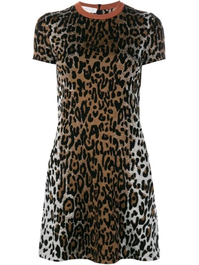 Stella Mccartney Short-sleeve Leopard-print Shift Dress In Tan-blk