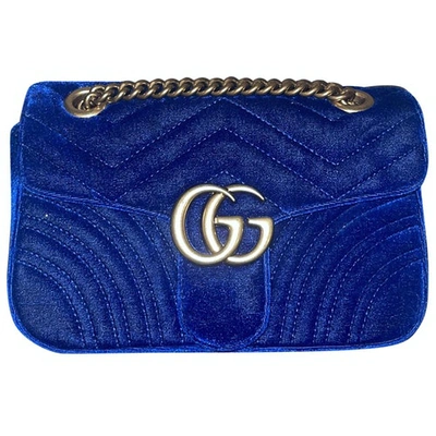 Pre-owned Gucci Marmont Blue Suede Handbag
