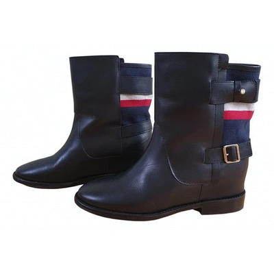 Pre-owned Tommy Hilfiger Leather Open Toe Boots In Black