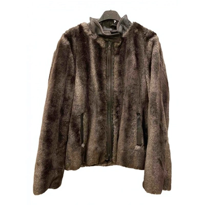 Pre-owned Max & Co Faux Fur Peacoat In Brown
