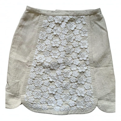 Pre-owned Sonia Rykiel Linen Mini Skirt In Ecru