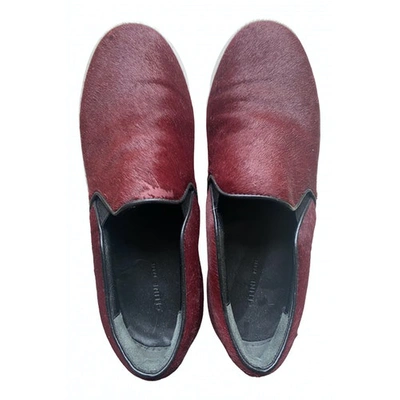 Pre-owned Celine Pony-style Calfskin Flats In Burgundy
