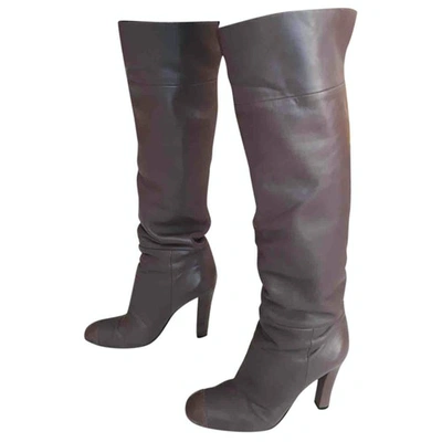 Pre-owned Agnona Leather Boots In Grey