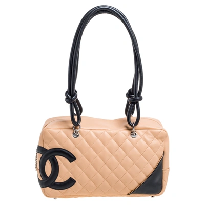 Pre-owned Chanel Beige/black Quilted Leather Ligne Cambon Bag