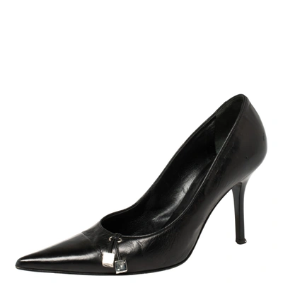 Pre-owned Dior Black Leather Dice Pointed Toe Pumps Size 36