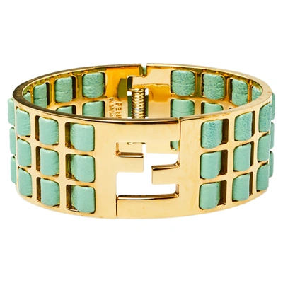 Pre-owned Fendi Sta Wide Cuff Bracelet In Green