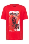 HUGO HUGO BOSS - COTTON BLEND JERSEY T SHIRT WITH COLLECTION THEMED GRAPHIC - LIGHT PINK