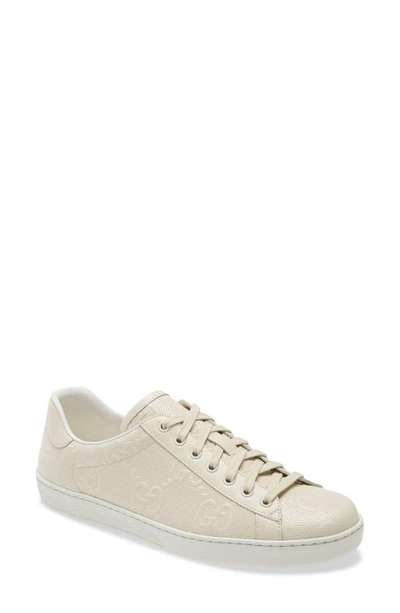 Gucci New Ace Logo Low Top Trainer In Off White