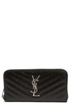 SAINT LAURENT 'MONOGRAM' ZIP AROUND QUILTED CALFSKIN LEATHER WALLET,358094BOW02