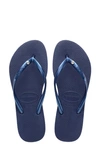 Havaianas Slim Glitter-strap Rubber Flip-flops In Navy Blue