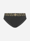 Versace Three-pack Logo-detailed Stretch-cotton Briefs In Black