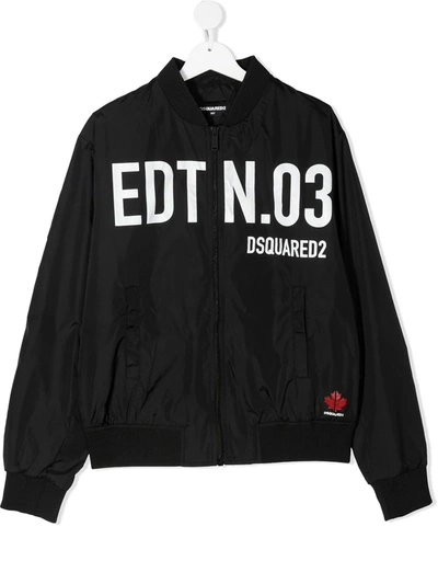 Dsquared2 Teen Logo Print Bomber Jacket In Black