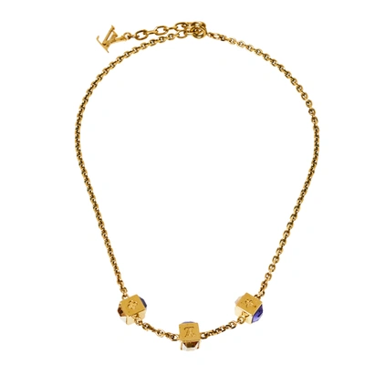 Pre-owned Louis Vuitton Gamble Crystals Gold Tone Necklace
