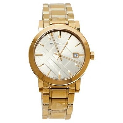 Pre-owned Burberry Champagne Gold Tone The City Bu9033 Men's Wristwatch 38mm