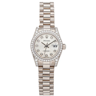 Pre-owned Rolex Silver Diamonds 18k White Gold Datejust 179159 Women's Wristwatch 26 Mm
