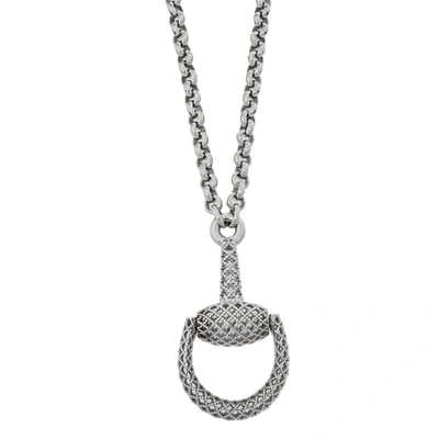Pre-owned Gucci Sterling Silver Horsebit Diamantissima Pendant Necklace
