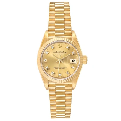 Pre-owned Rolex Champagne Diamonds 18k Yellow Gold President Datejust 69178 Women's Wristwatch 26 Mm