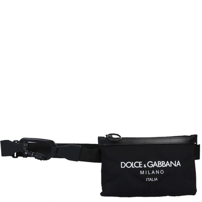 Pre-owned Dolce & Gabbana Black Embossed Leather Logo Belt Bag In Blue