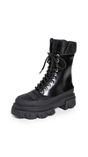 Ganni Shell-trimmed Glossed-leather Ankle Boots In Black