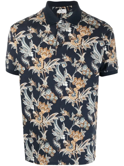 Etro Polo Shirt In Patterned Cotton In Dark Blue