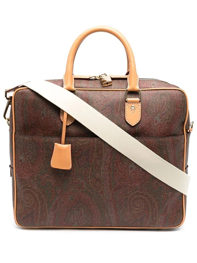Etro Paisley Jacquard Canvas Briefcase In Red
