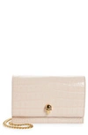 Alexander Mcqueen Skull Mini Embellished Croc-effect Leather Shoulder Bag In Pink