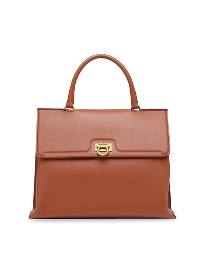 Ferragamo Trifolio Leather Satchel In Brown