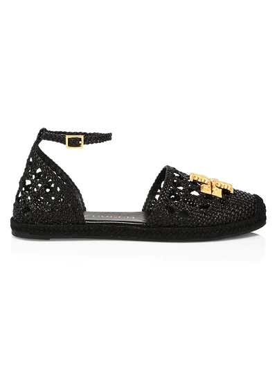 Tory Burch Women's Eleanor Woven Leather D'orsay Espadrille Sandals In Perfect Black