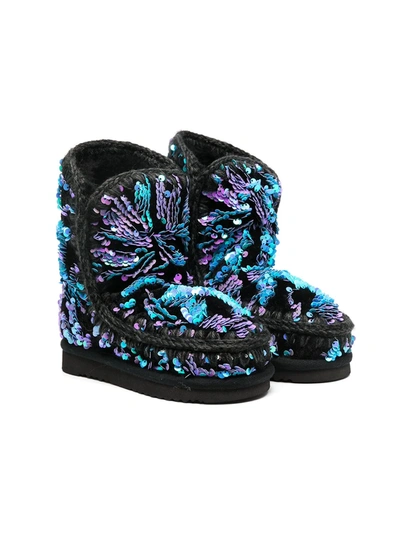 Mou Kids' Eskimo 24 Sequin Sheepskin Boots In Multi