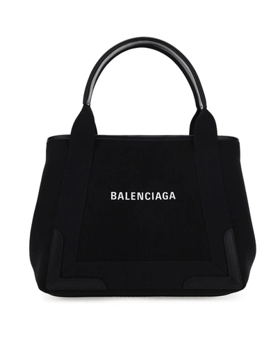 Balenciaga Navy Cabas S Logo Printed Tote Bag In Black