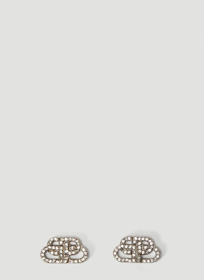 Balenciaga Bb Crystal Embellished Xs Earrings In Silver
