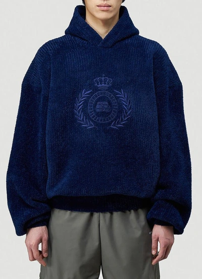 Balenciaga Embroidered Bb Logo Fleece Hoodie In Blue