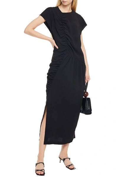 Totême Calvello Ruched Crepe Maxi Dress In Black