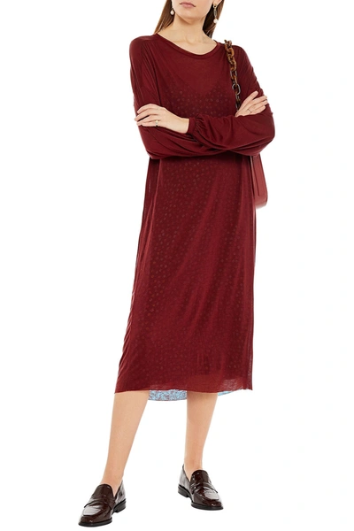 American Vintage Ohio Slub Modal And Wool-blend Jersey Midi Dress In Claret