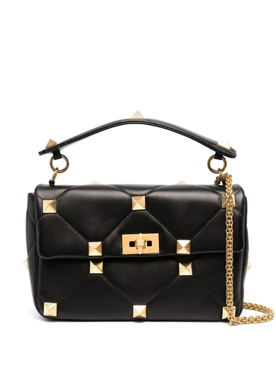 Valentino Garavani Large Roman Stud Shoulder Bag In Black