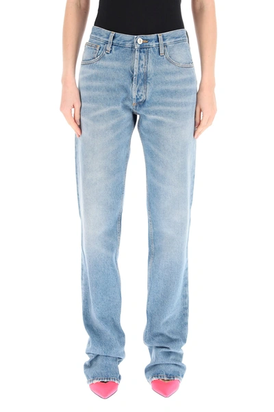 Attico Womens Blue Super Washed Faded Straight-leg High-rise Jeans 29 In Blu Super Washed (blue)