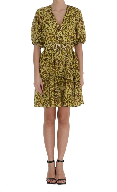 Pinko Leopard-print Flared Dress In Green